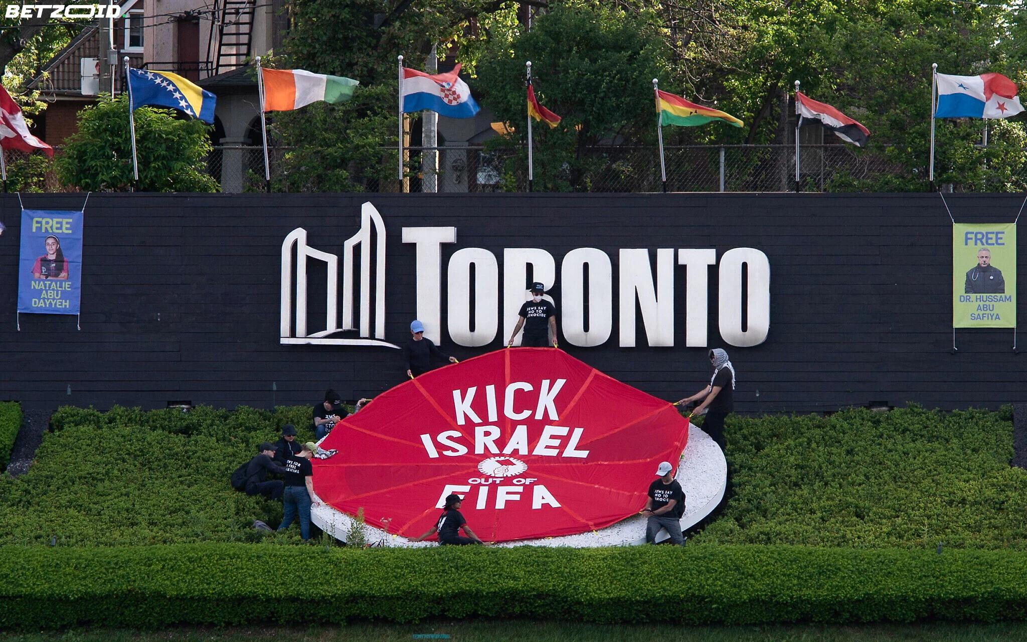 Protesters target FIFA over Israel membership as World Cup kicks off in Toronto.